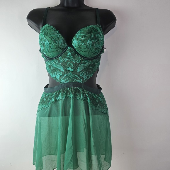 Auden‎ Green Slip Dress Lingerie Lace Detailing Women's Size Small Sexy Sheer - Picture 1 of 7